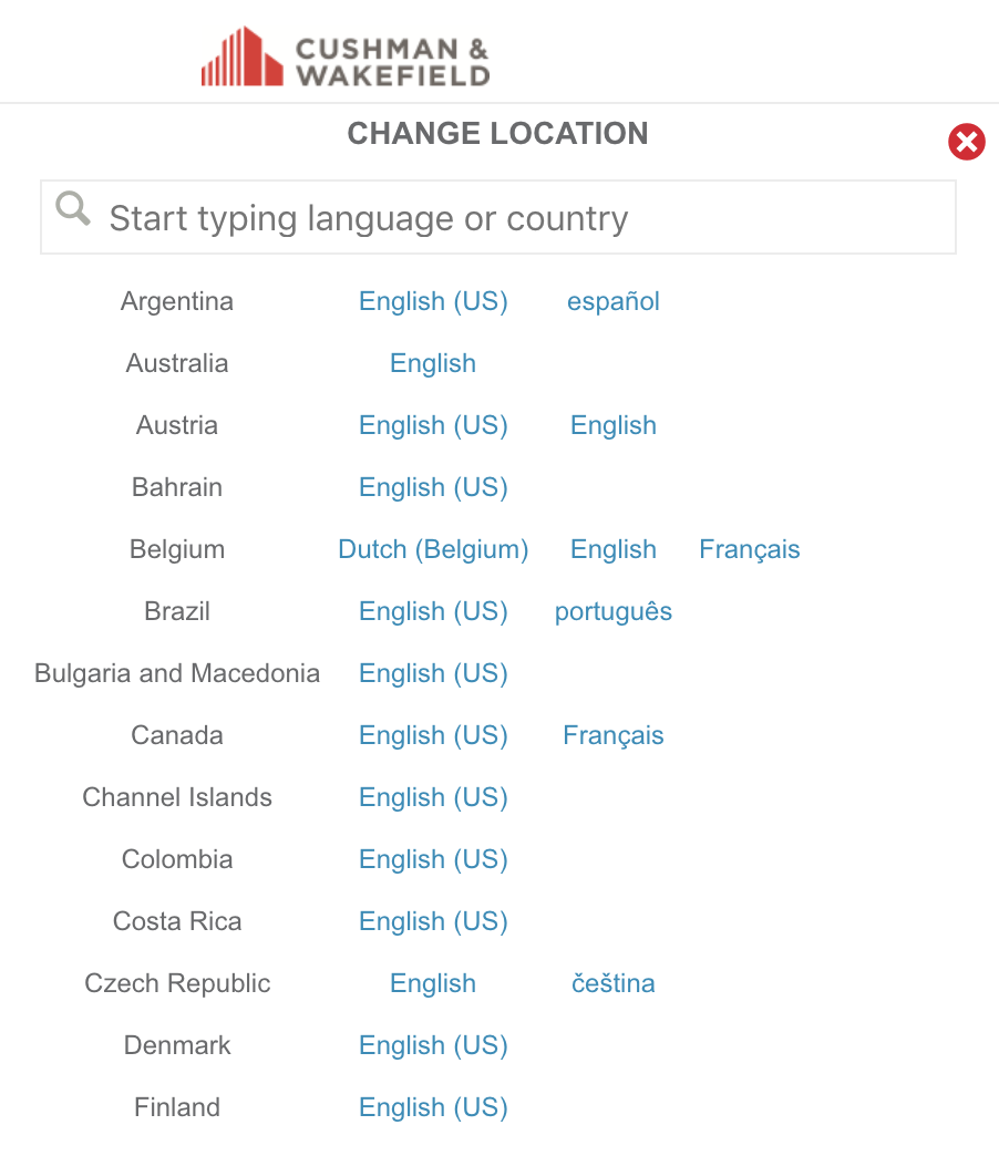 Cushman and Wakefield language picker