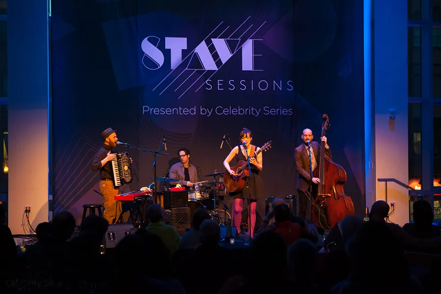 live stage stave sessions event with branding & logo on stage backdrop