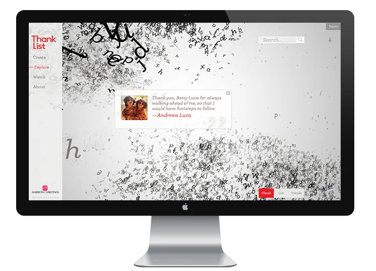 American Greetings Thanklist Website interactive UX